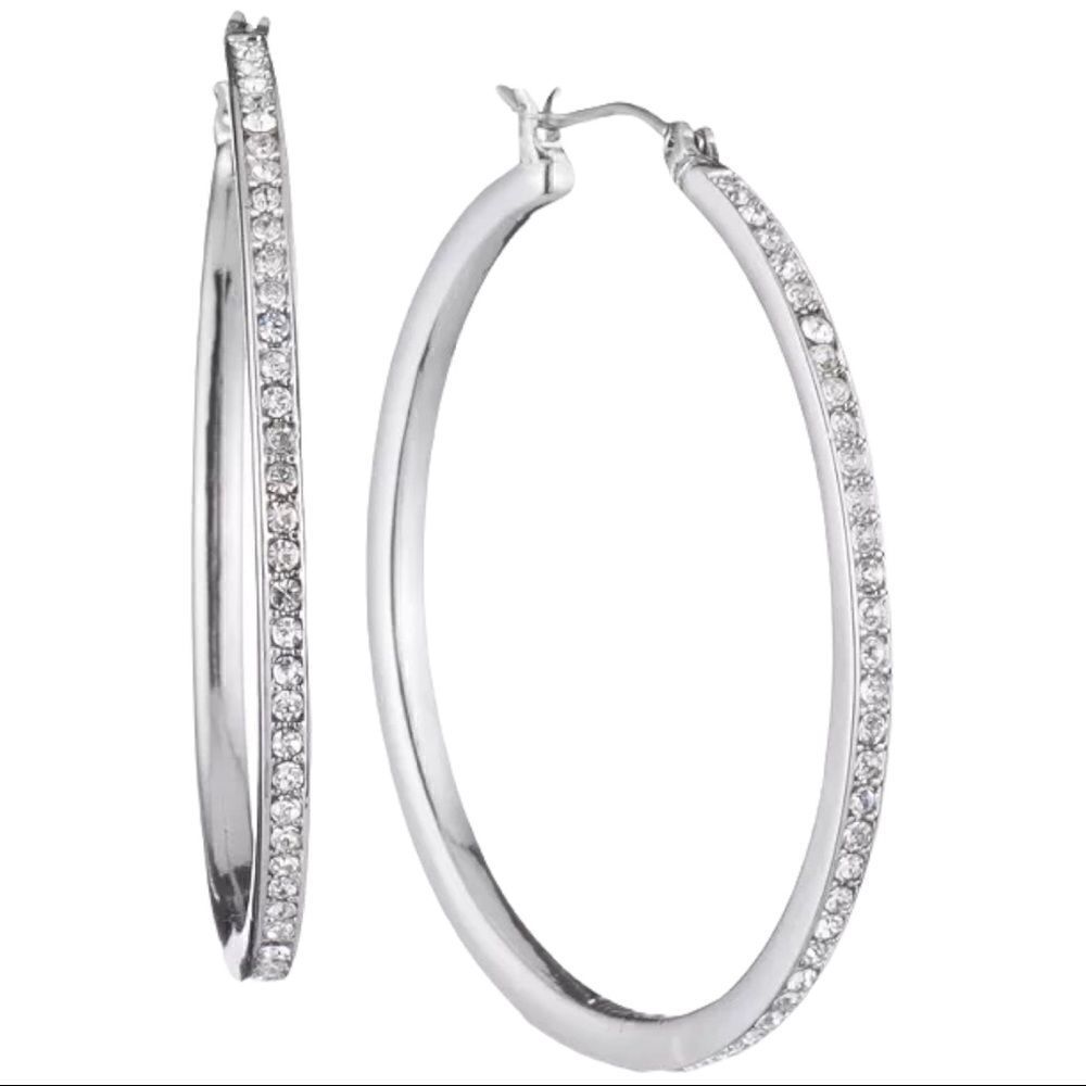 NWOTâDKNYâGold-ToneâPavé 1"âSkinnyâHoopâEarrings